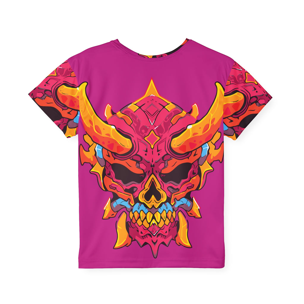 Kids All-Over Print Jersey — Neon Demon Skull Graphic