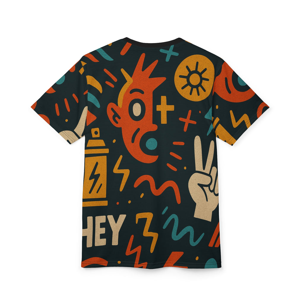 Vibrant Graphic Unisex Tee - Retro Style AOP Design