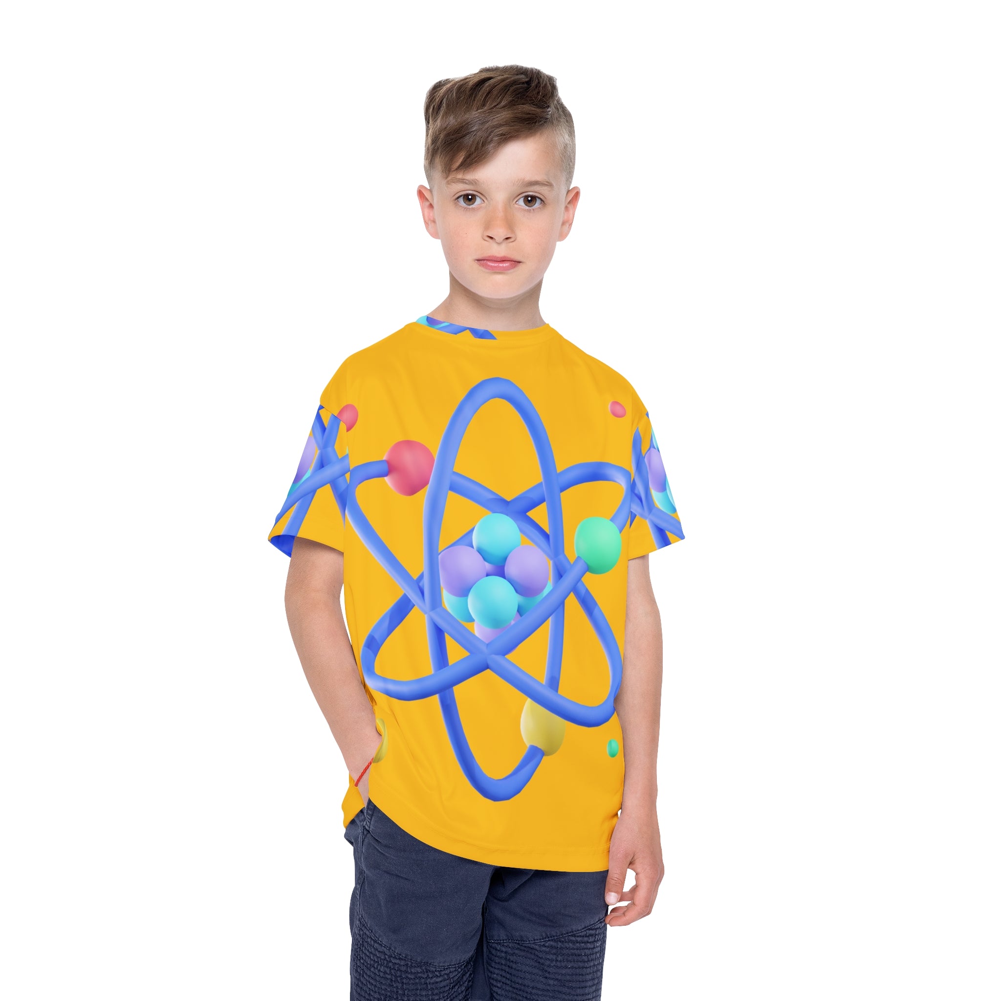 Kids Atomic Science Graphic Tee — Bright Yellow All-Over Print Jersey