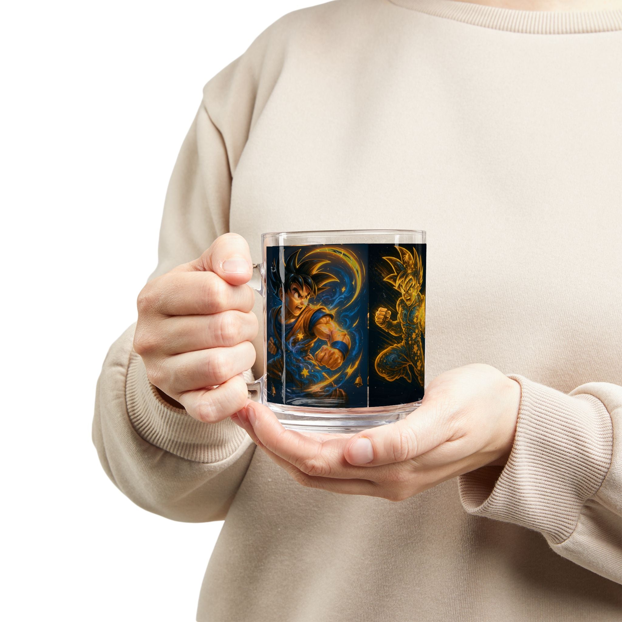 Goku Energy Glow Glass Mug — 10oz Anime Coffee Cup