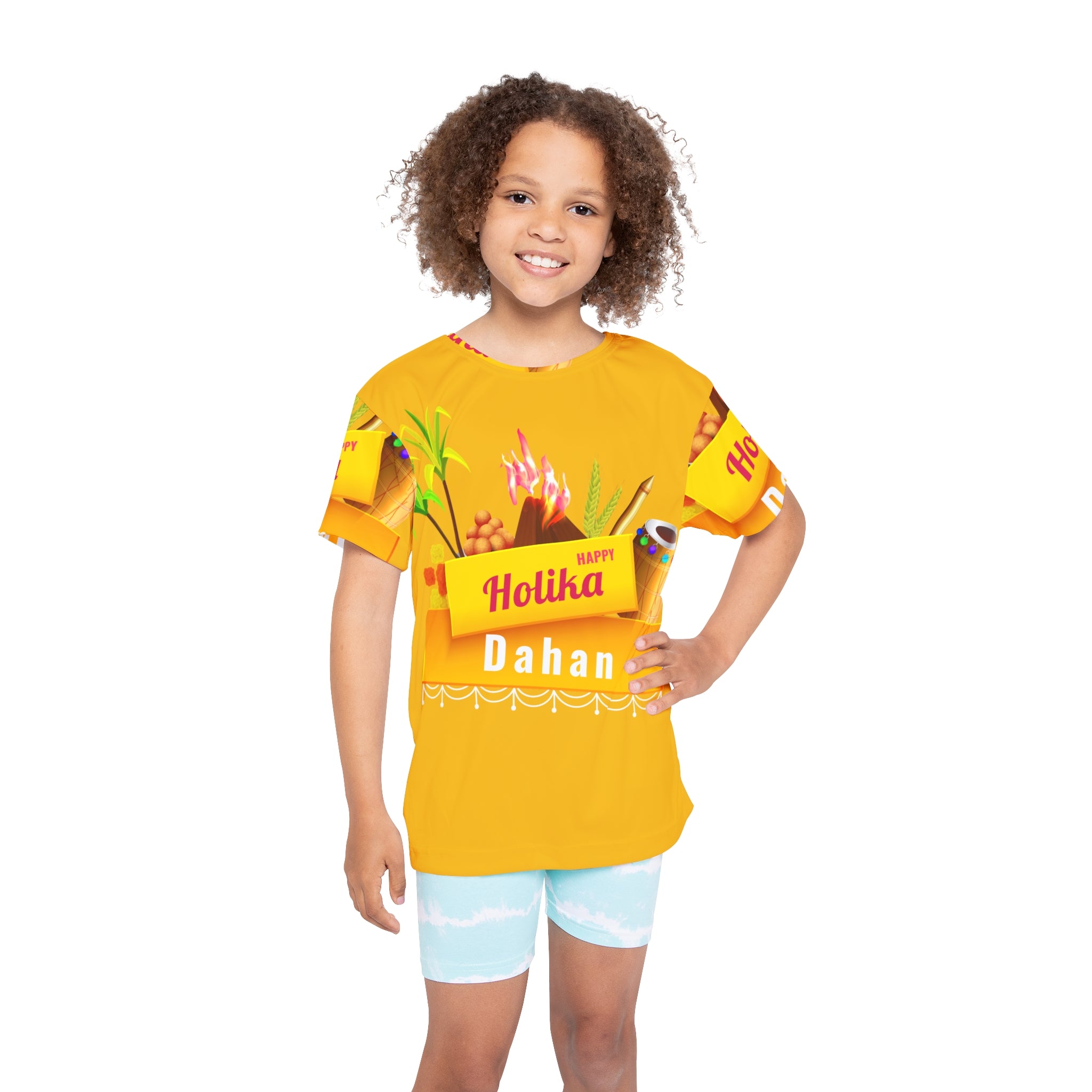 Kids Holika Dahan Festival Jersey — Bright Yellow Holi Sports Tee
