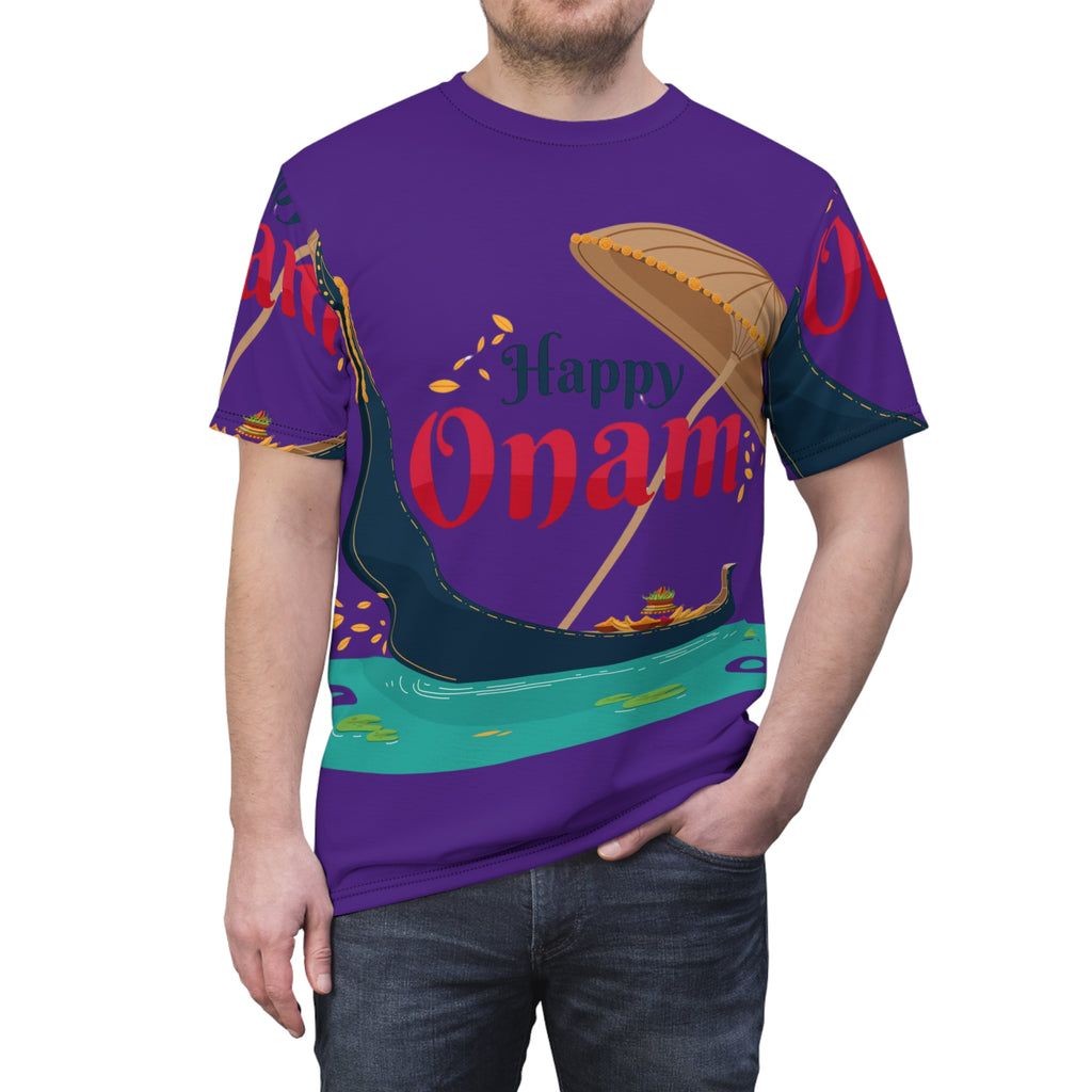 Happy Onam Tee — Decorative Boat & Parasol Kerala Festival T-Shirt