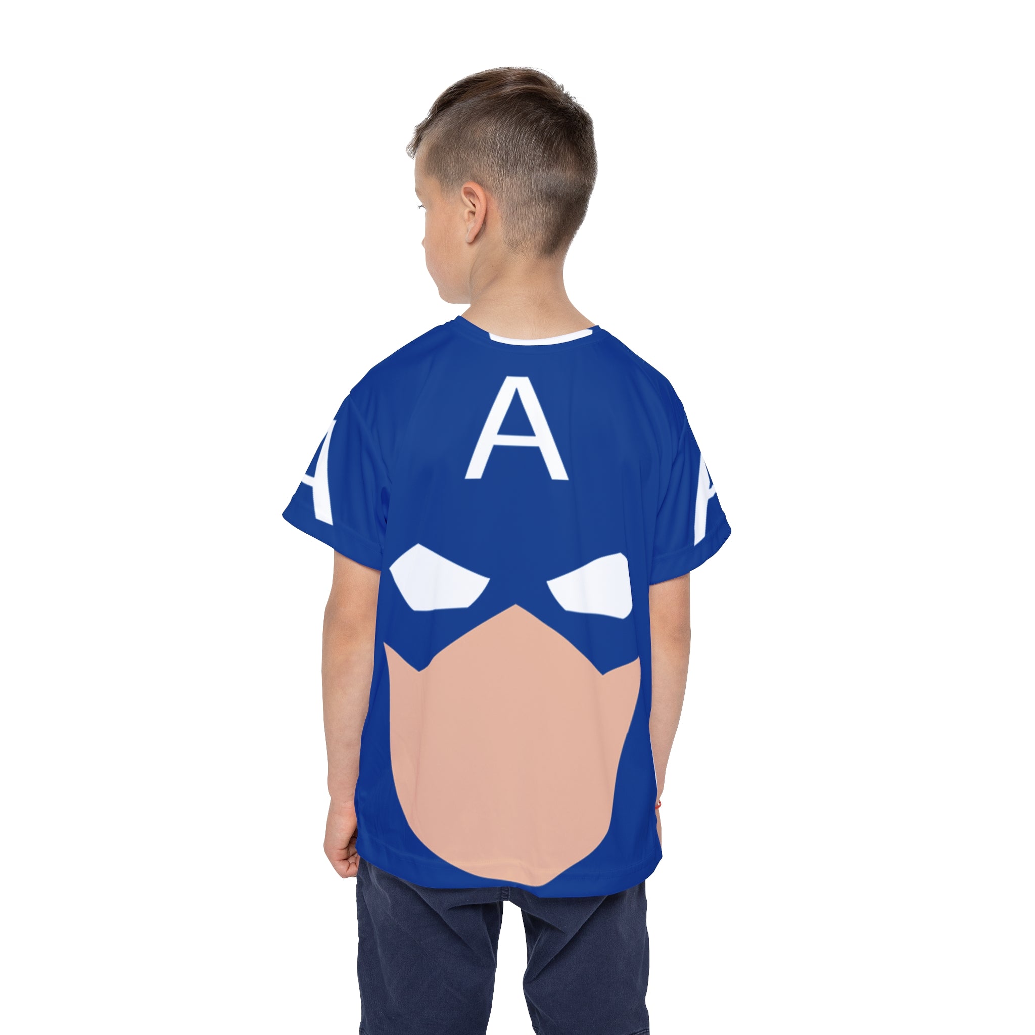 Kids Superhero Jersey – Blue Mask A Front-Print Athletic Tee