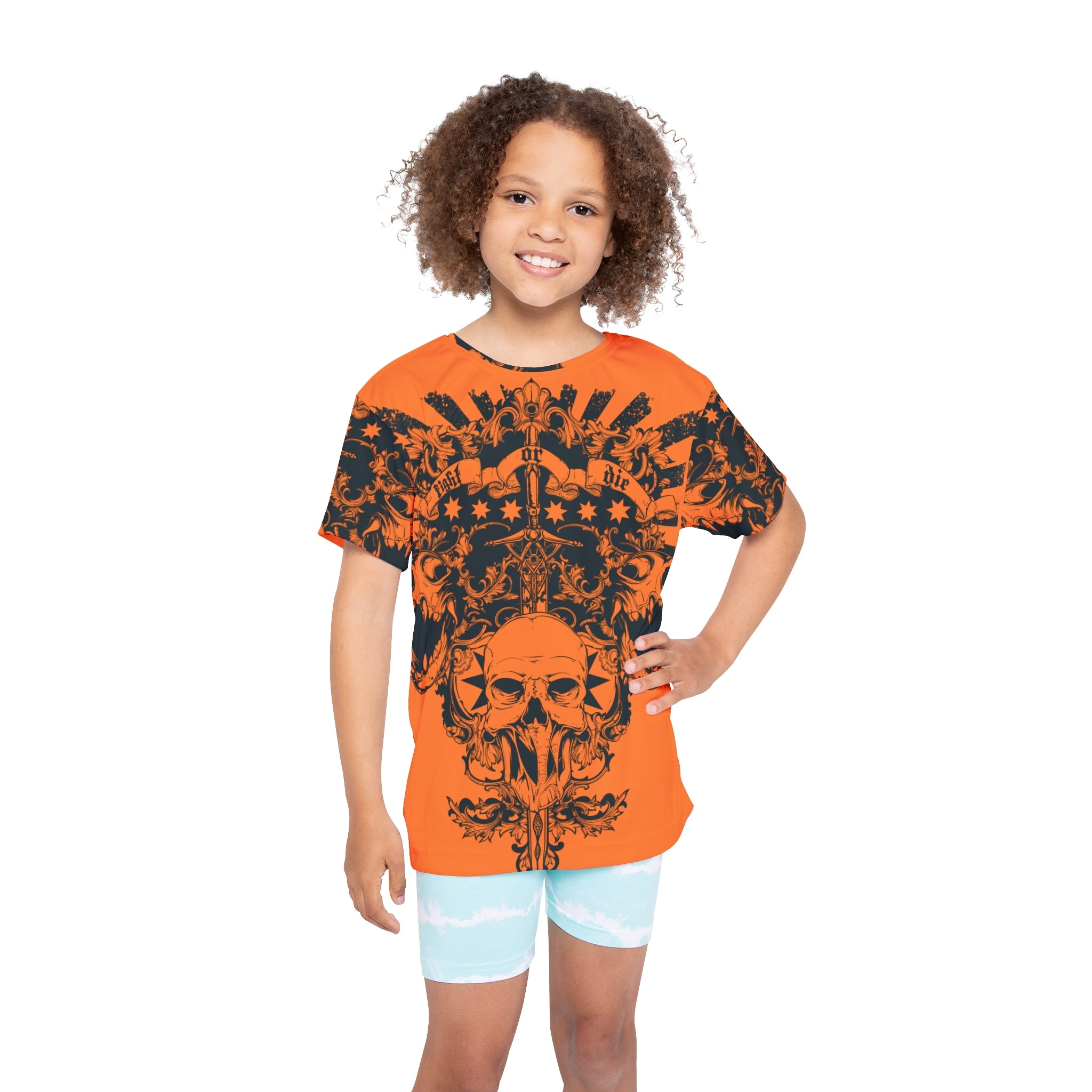 Kids Jersey — Orange Skull Crest Sports Tee