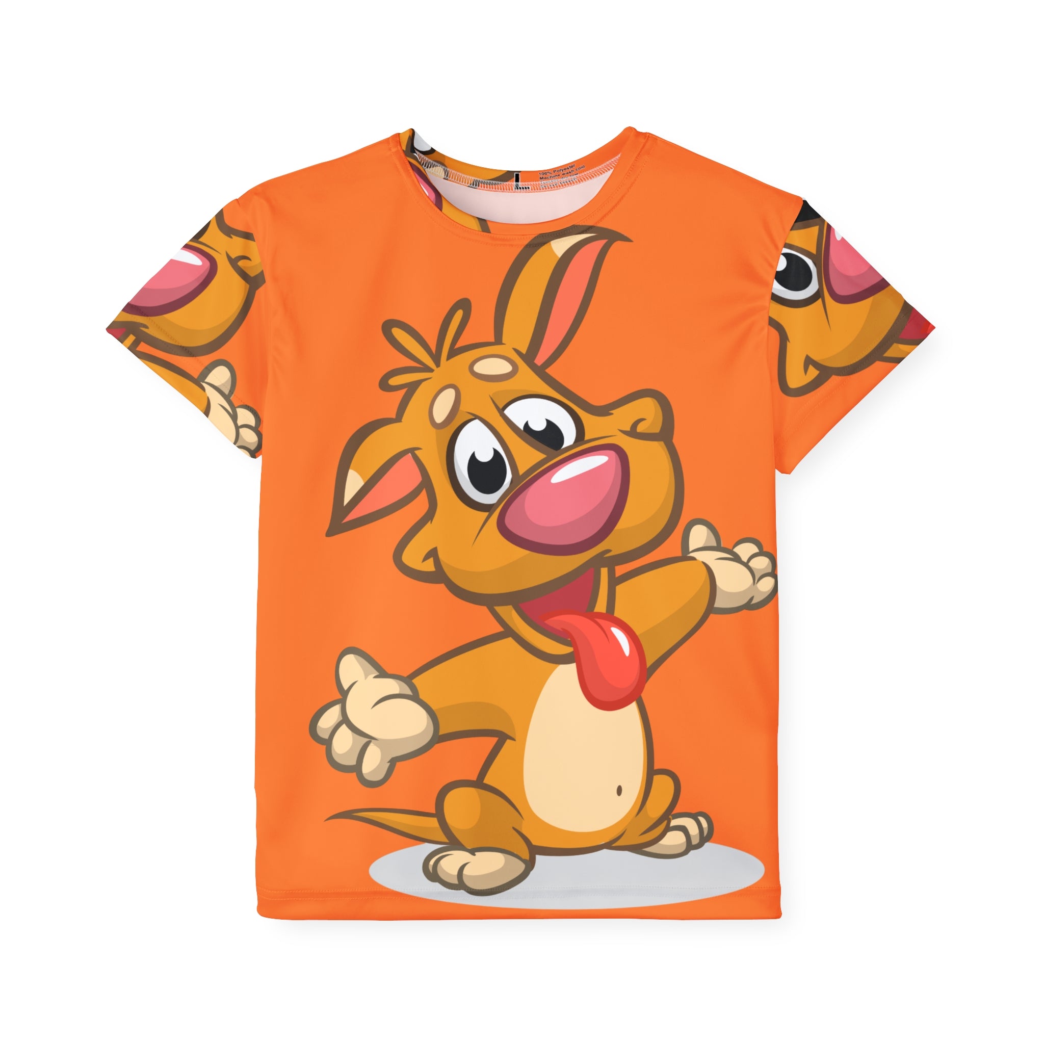 Kids Orange Cartoon Puppy Jersey — All-Over-Print Sports Tee