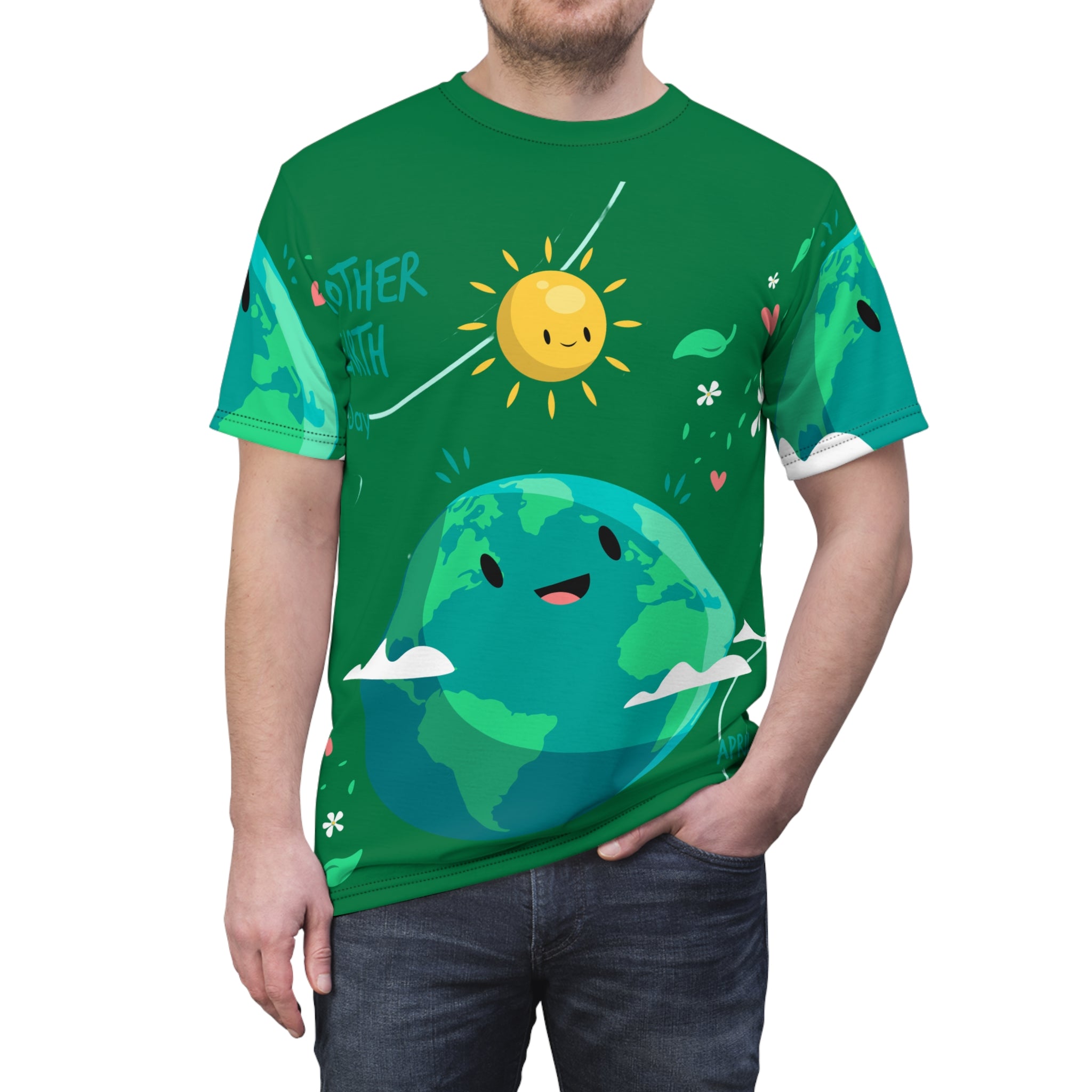 Earth Day Cute Planet T‑Shirt — Smiling Globe All‑Over Print Tee