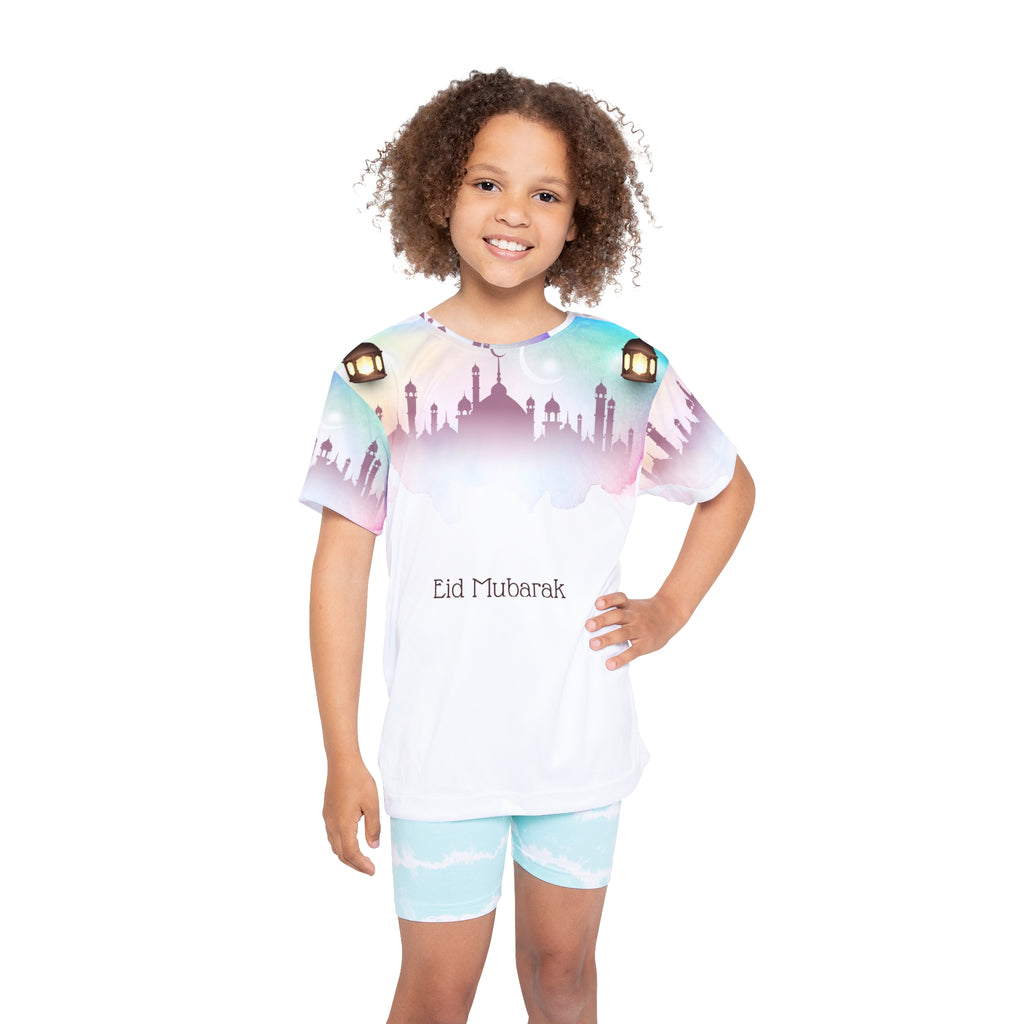 Eid Mubarak Kids Jersey — Colorful Mosque Lanterns AOP Tee