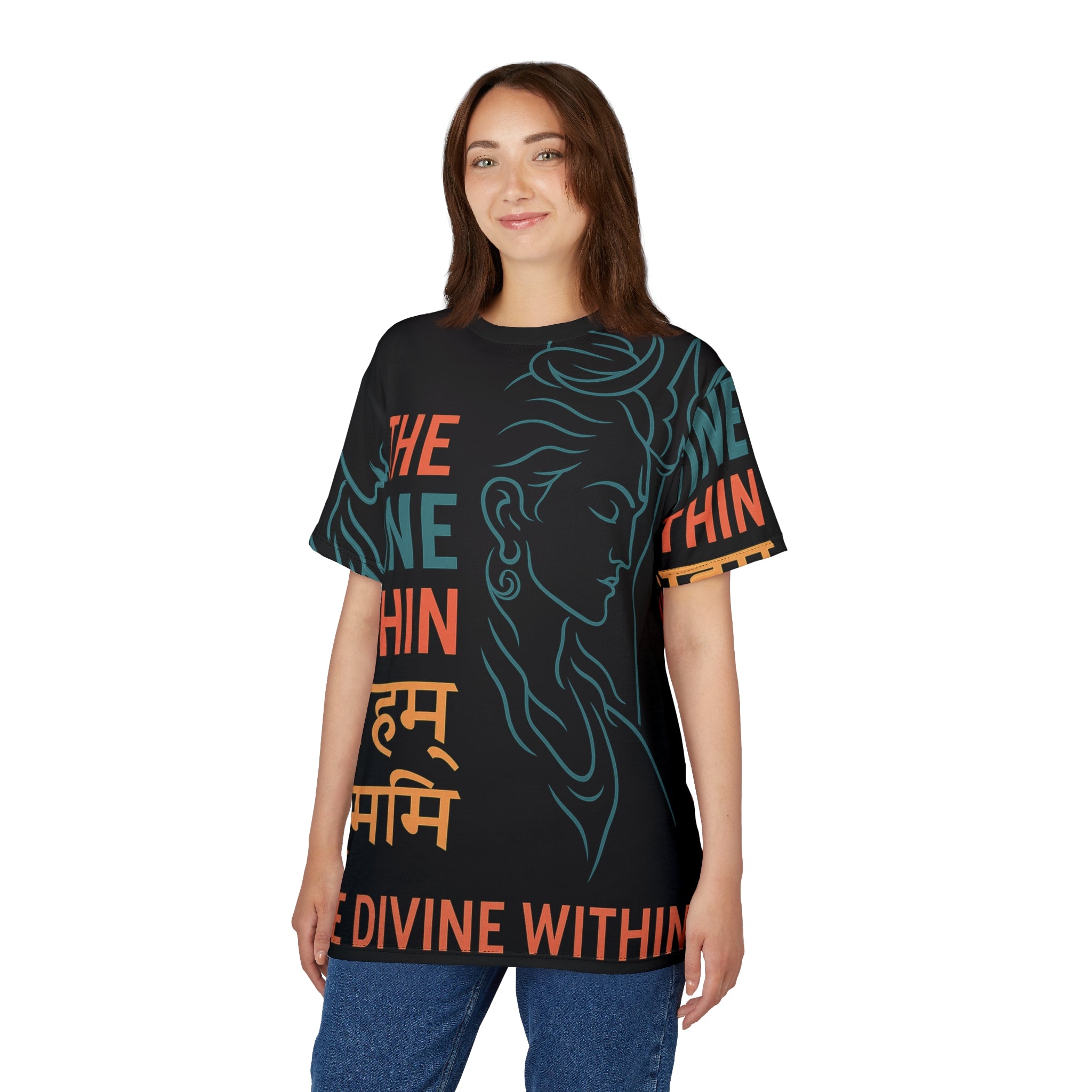The Divine Within Tee — Inspirational Spiritual Graphic T‑Shirt (अहम बरहमसम)